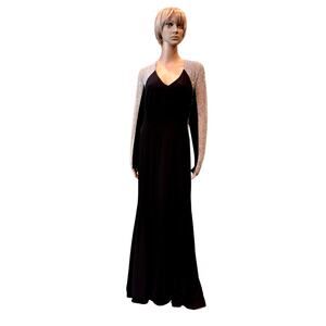 Xscape Black Gown & Illusion Nude with Silver Beaded Sleeves – Size 18W - USA